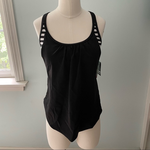 NWT DSG Alex Tankini Swim Top size Small Black White - Picture 5 of 6